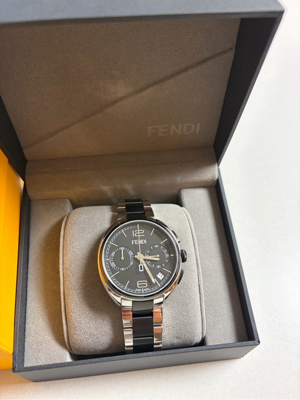 Unisex Fendi Black and Silver Chronograph Bracelet Watch